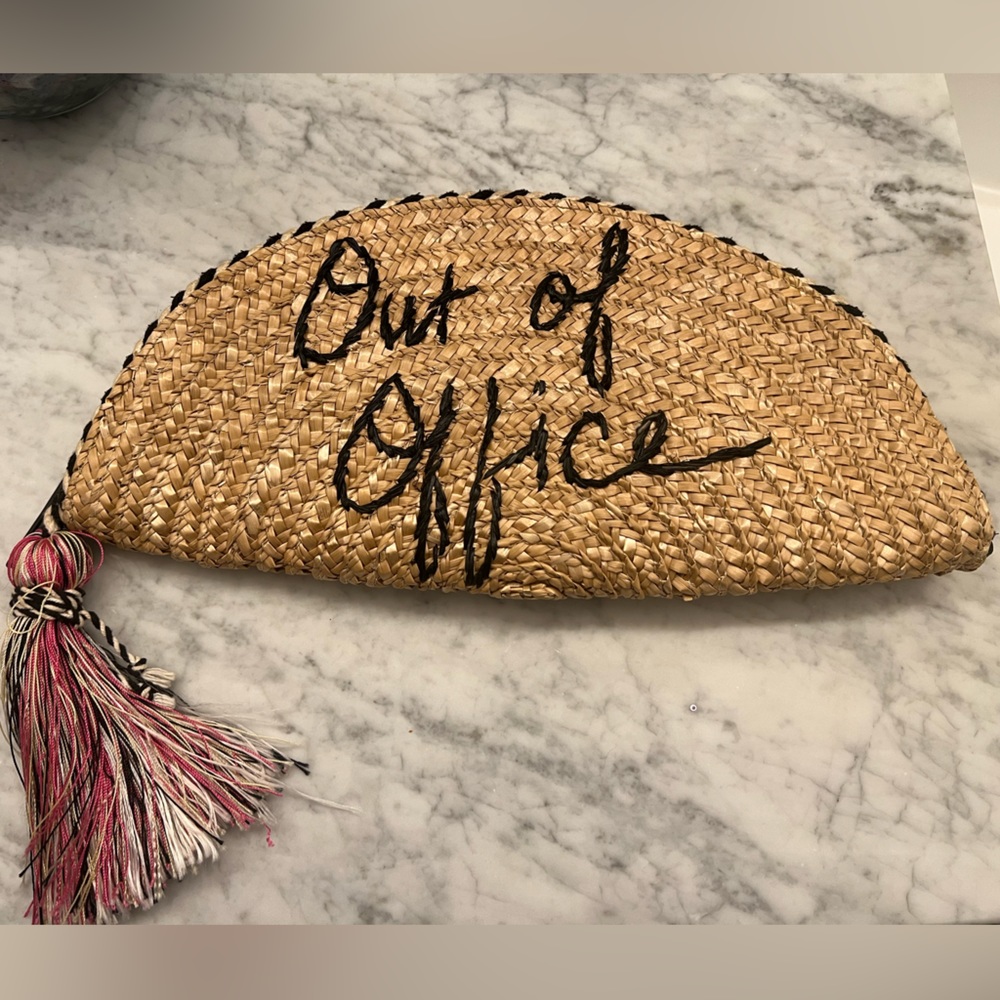 Rebecca Minkoff ‘Out of Office’ straw clutch.